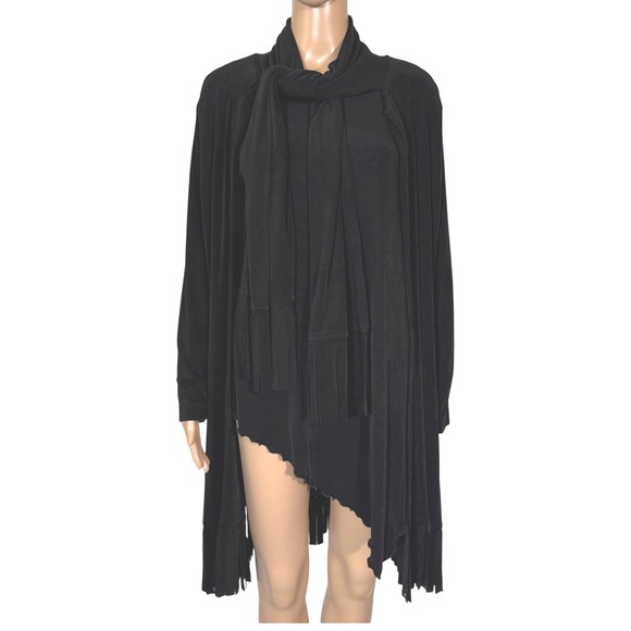 Chico's Pants - Chicos Travelers Black Cardigan Set Tunic Scarf Fringe Size 2